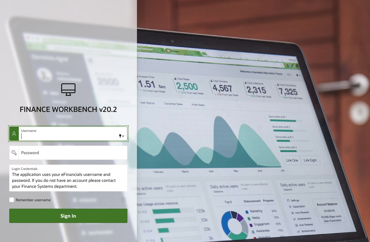 finance-workbench-login-screen